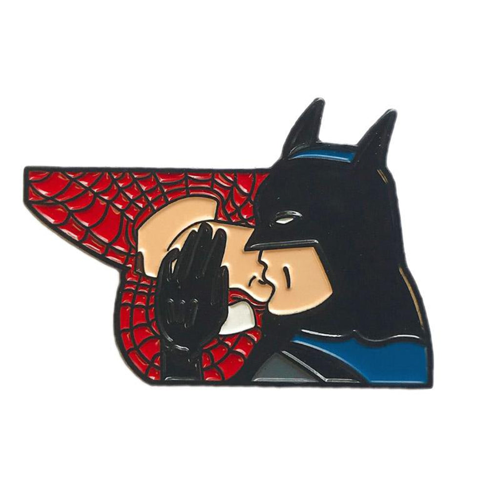 Geeky &amp; Kinky Batman &amp; Spiderman XO Enamel Pin