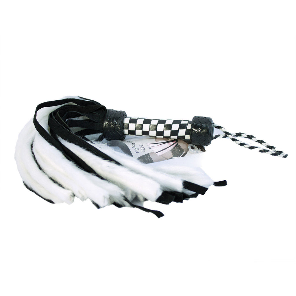 Suede and Fluff MINI Flogger - 18&quot; - White/Black