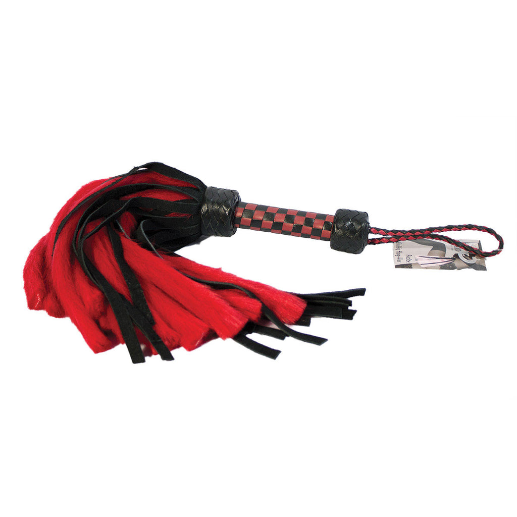 Suede and Fluff MINI Flogger - 18&quot; - Red/Black