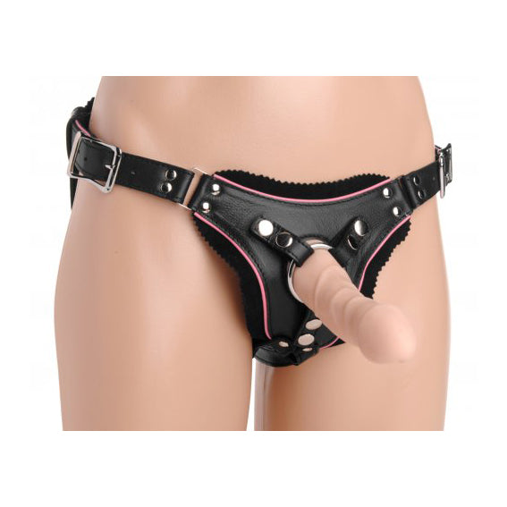 Low Rise Leather Harness with Pink Accents