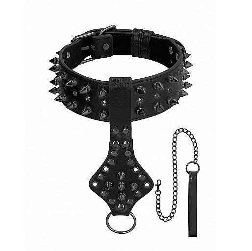 Ouch Deluxe Spiked Collar With Leash