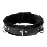 Leather Narrow Fur Lined Locking Collar